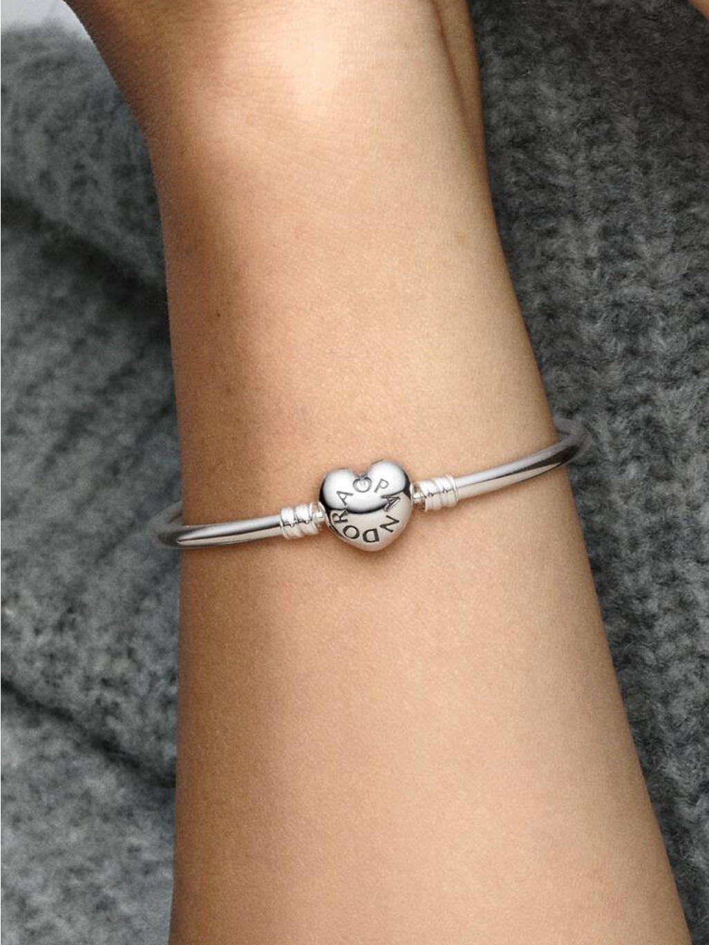 Pandora Silver Heart Clasp Bangle Bracelet - Silver